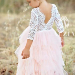 Flower Girl Dress - white and pink